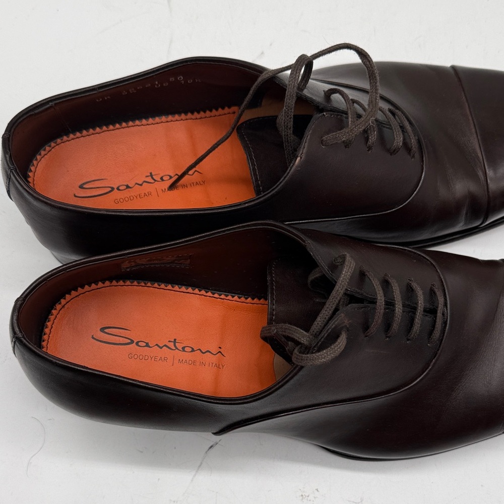 Santoni Dark Brown Leather Oxfords